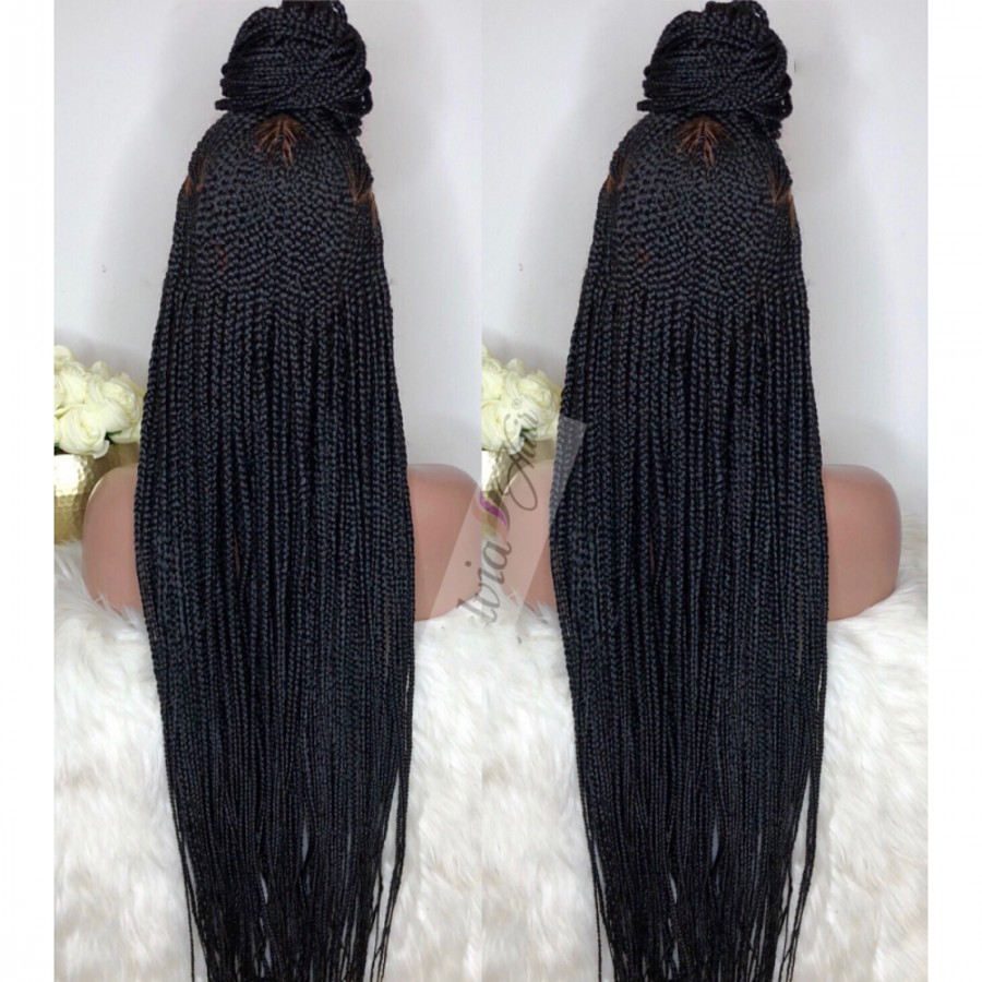 Africa women style cornrows Braid wig long 200density full micro braid wigs with baby hair jumbo braid lace frontal wig