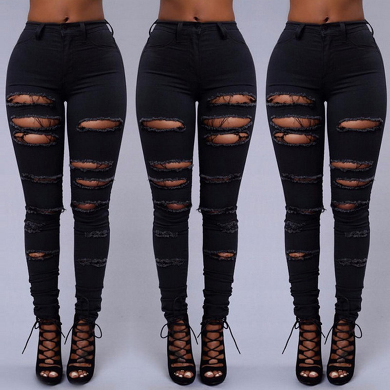 2020 New Denim Women High Waist Ripped Jeans for Women Skinny Black White Jeans Woman Elastic Slim Jean Female Femme