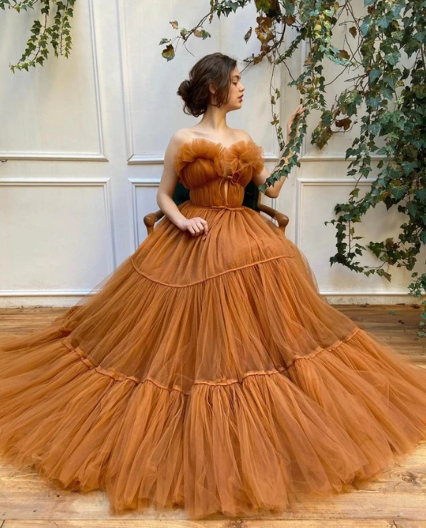 Tulle A Line Prom Dresses Sexy Tiered Ruffles Sweetheart Evening Dresses Lace-up Runway Fashion Gowns Party Ogstuff Wear