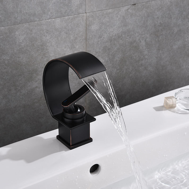 Basin Faucets Modern Black Bronze Bathroom Faucet Waterfall faucets Single Hole Cold and Hot Water Tap Basin Faucet Mixer Taps