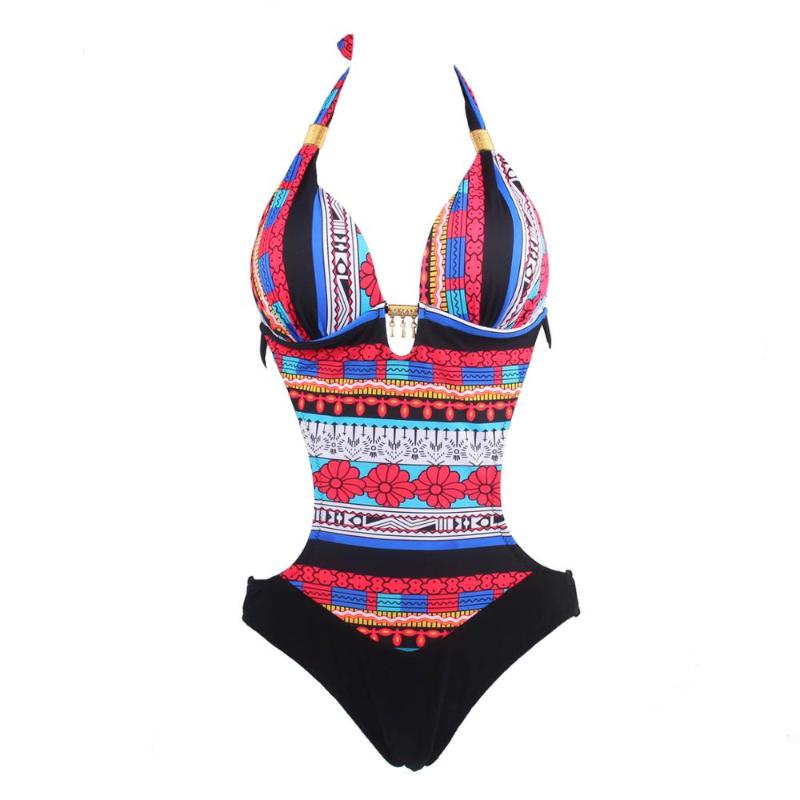 2019 Hot Sale Vintage Retro One Piece Swimsuit Womens Sexy Ethnic Geometric Monokini Swimwear