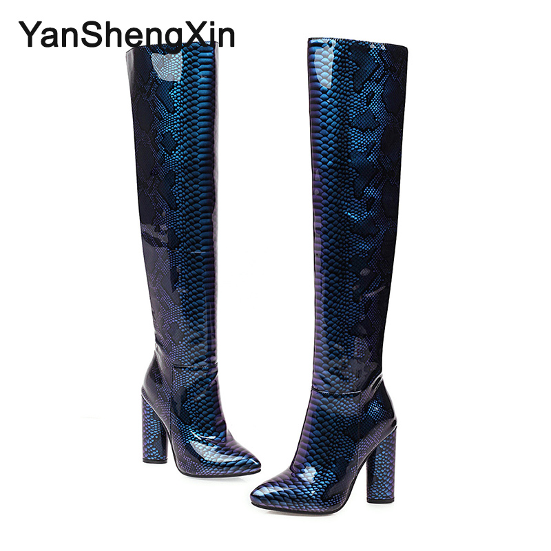 Hot Sale-Size Over the Knee Shoes Woman Boots Patent Leather Snake Sexy Boots Chunky High Heels 10CM Ladies Booties High Leg Boots, Blue
Hot Sale-Size Over the Knee Shoes Woman Boots Patent Leather Snake Sexy Boots Chunky High Heels 10CM Ladies Booties High Leg Boots, Blue