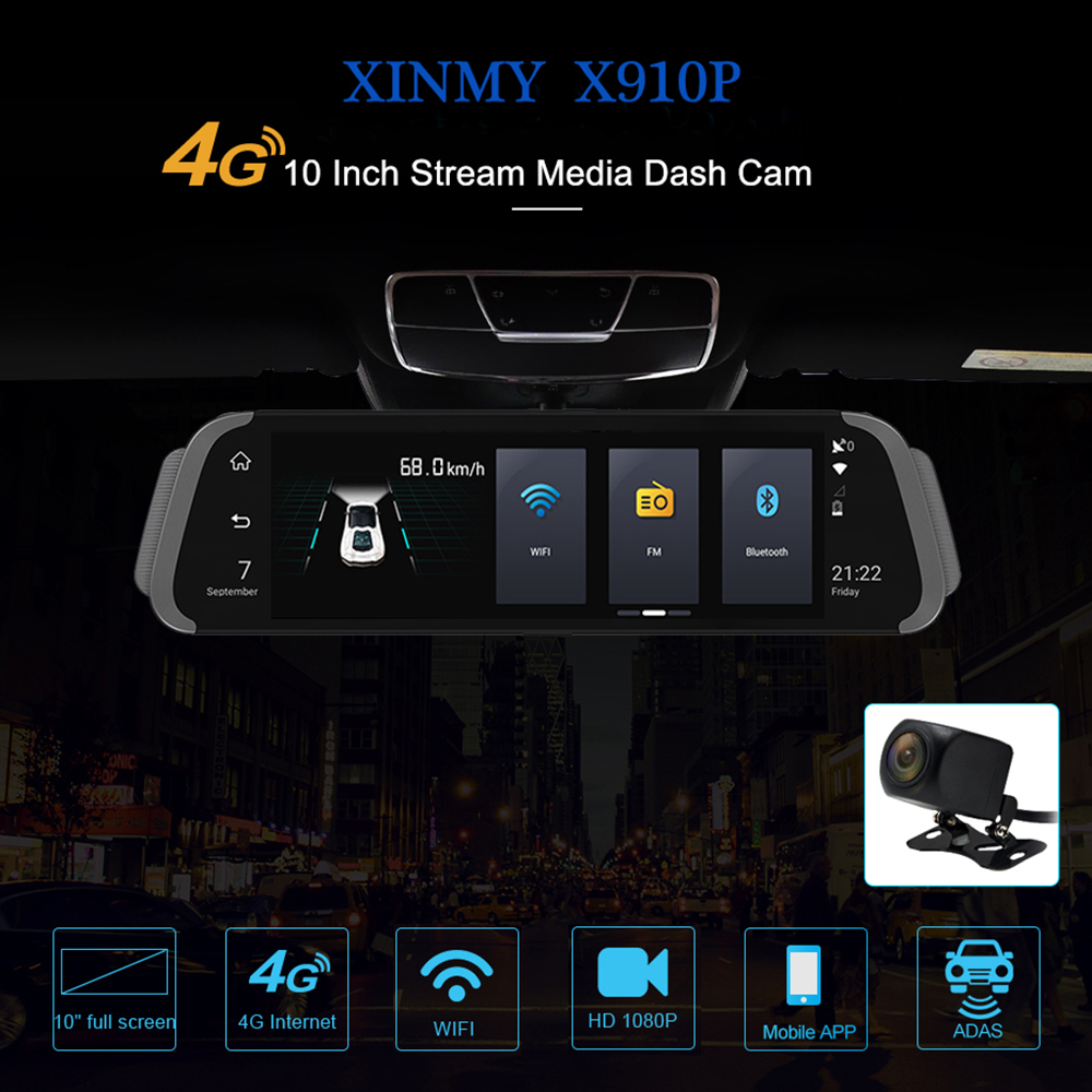 10 inch 4G Car Rear View Mirror ADAS 1080p Dual Lens Video Recorders G-sensor Rearview Mirror GPS Navigator