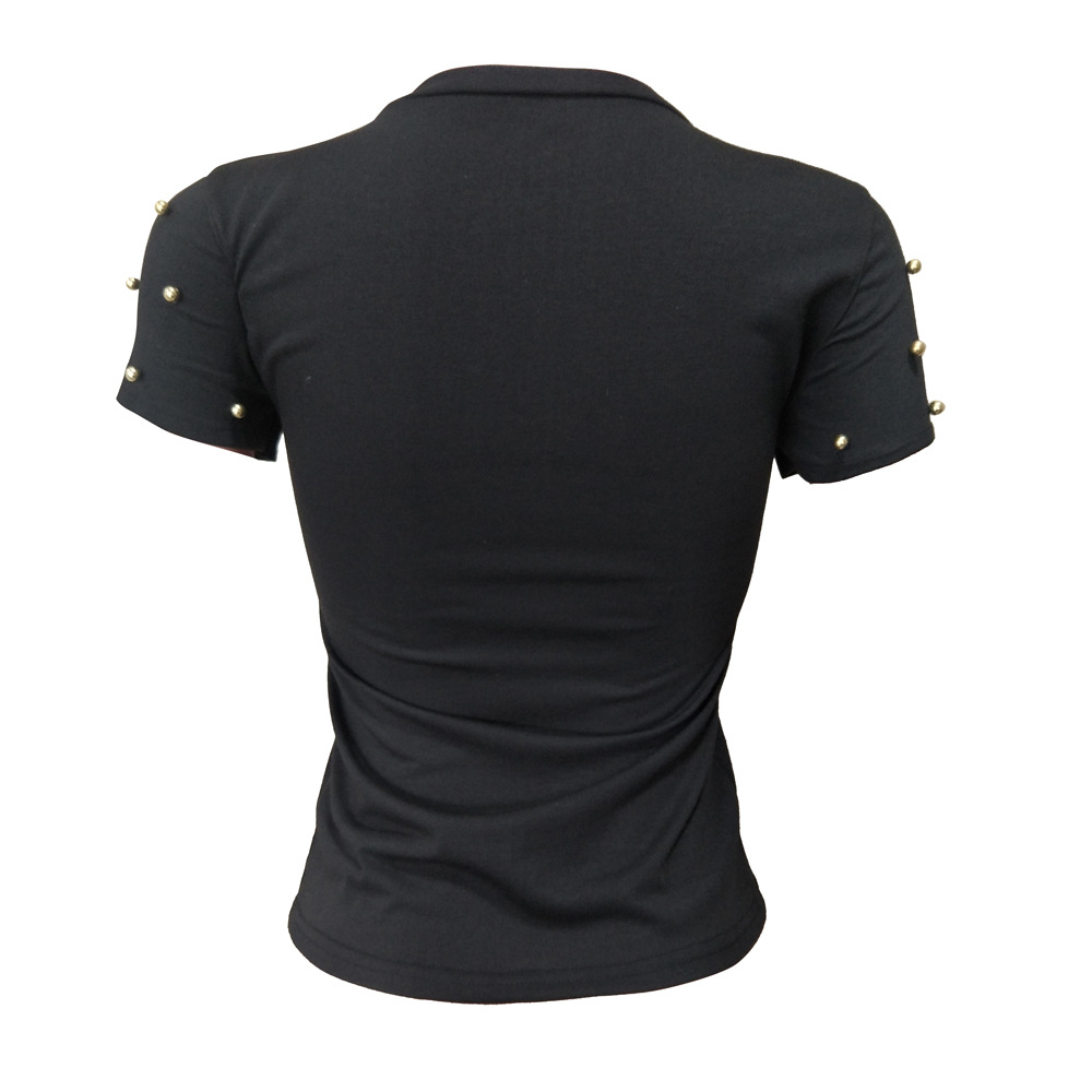 Summer Sexy T shirt Women Short Sleeve Sequins Shirts Women O-Neck Black Top Tee Women Clothing