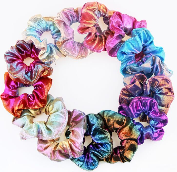 Hair Scrunchie Accesories Women Girl Ponytail Holder Rope Hair scrunchies Dot Shiny Fabric Gradient color Laser Hair bands Headbands GB1665