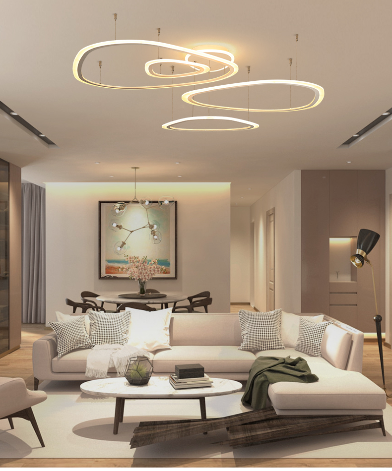 Modern Ring LED Pendant Light DIY Install Acrylic Chandeliers Lighting Fixture for Living Room Dining Room Bedroom Hall