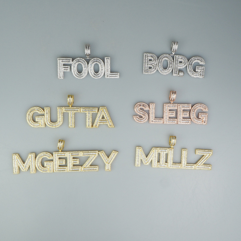 AZ Custom Name Gold Plated Bling Iced Out Bling CZ Letter Necklace for Men Women Hip Hop Jewelry Necklace