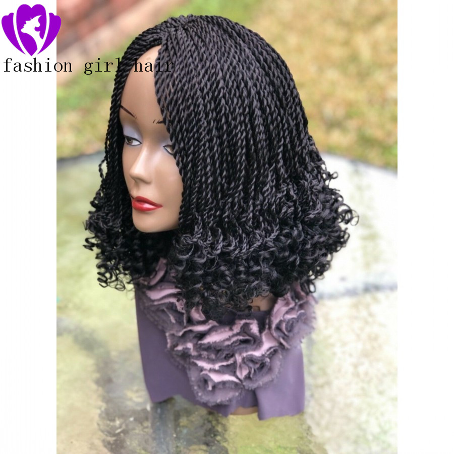 14inch black Braided Kinky twist wig handmade short braided wig for black women. Micro twist full lace front wig natural hairline
