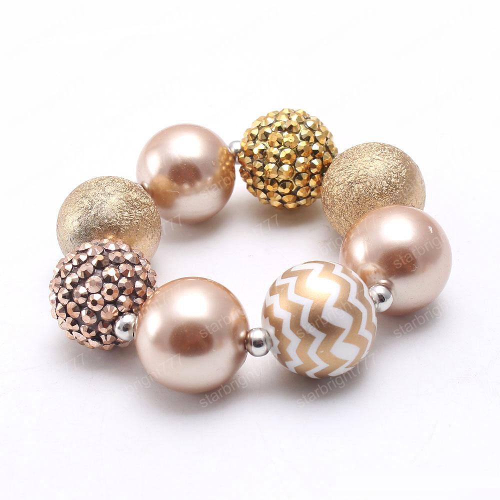 Gold Color Stripe Beads Baby Kid Chunky Necklace&Bracelet Set Fashion Bubblegum Beads Chunky Necklace Jewelry Set For Children Girl