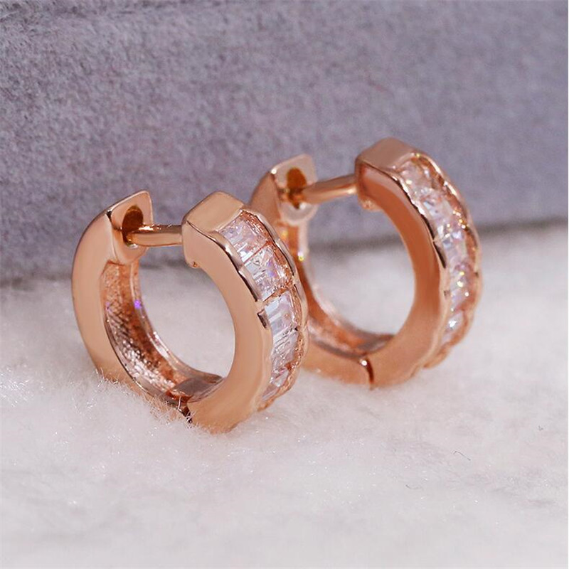 Sterg Sier&Rose Gold Fill Princess Cut White Topaz CZ Dia Gemstones Party Women Clip Earrings Gift