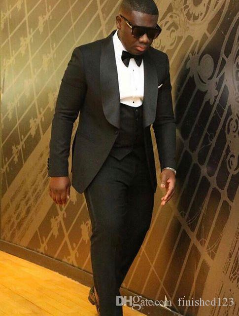 High Quality One Button Black Groom Tuxedos Shawl Lapel Groomsmen Best Man Suits Mens Wedding Suits (Jacket+Pants+Vest+Tie) NO:992