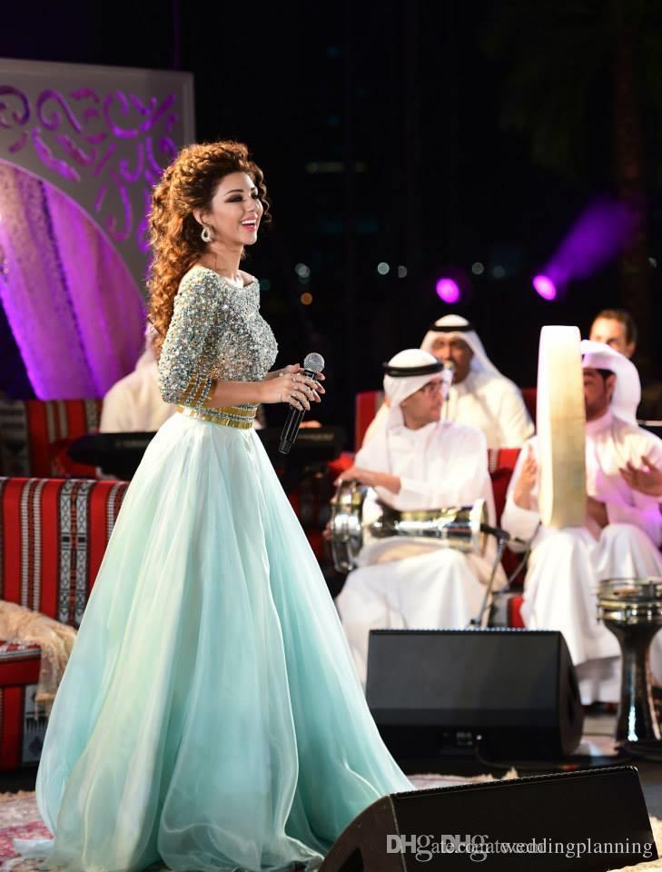 Sexy Mint Green Arabic Backless Prom Plus size Crystals Rhies Myriam Fares Formal Gowns Pageant Evening Dresses
