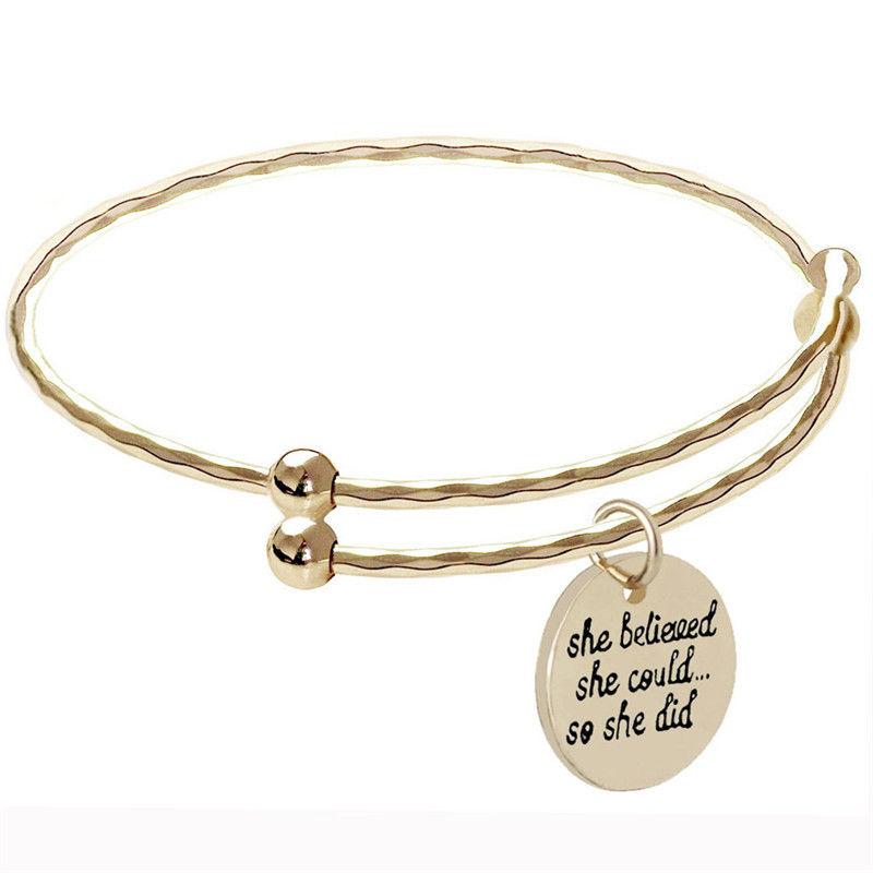 Fashion women's lettering bangle motivational letter bracelet six-sided rhombus shape adjustable size bracelet