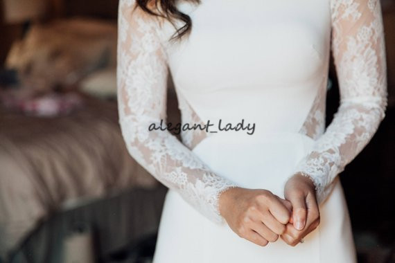 Bohemian Sheath Wedding Dresses with Long Sleeve 2019 Retro Jewel Neck Lace Chiffon Country Garden Bridal Gowns Wedding Dress