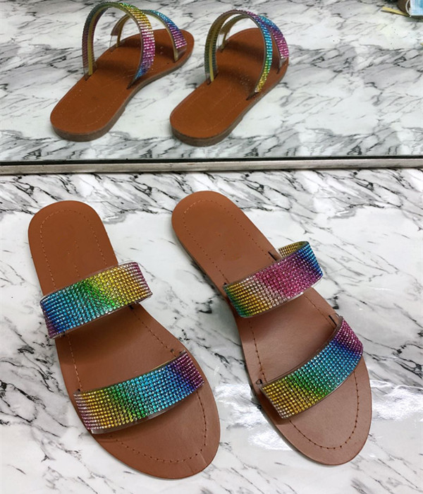 Colorful Diamond New Women's Slippers European and American 2020 Line-Styled Sandals Flat Women's Shoes a Pedal 43 Large Size, Multi 
Colorful Diamond New Women's Slippers European and American 2020 Line-Styled Sandals Flat Women's Shoes a Pedal 43 Large Size, Multi