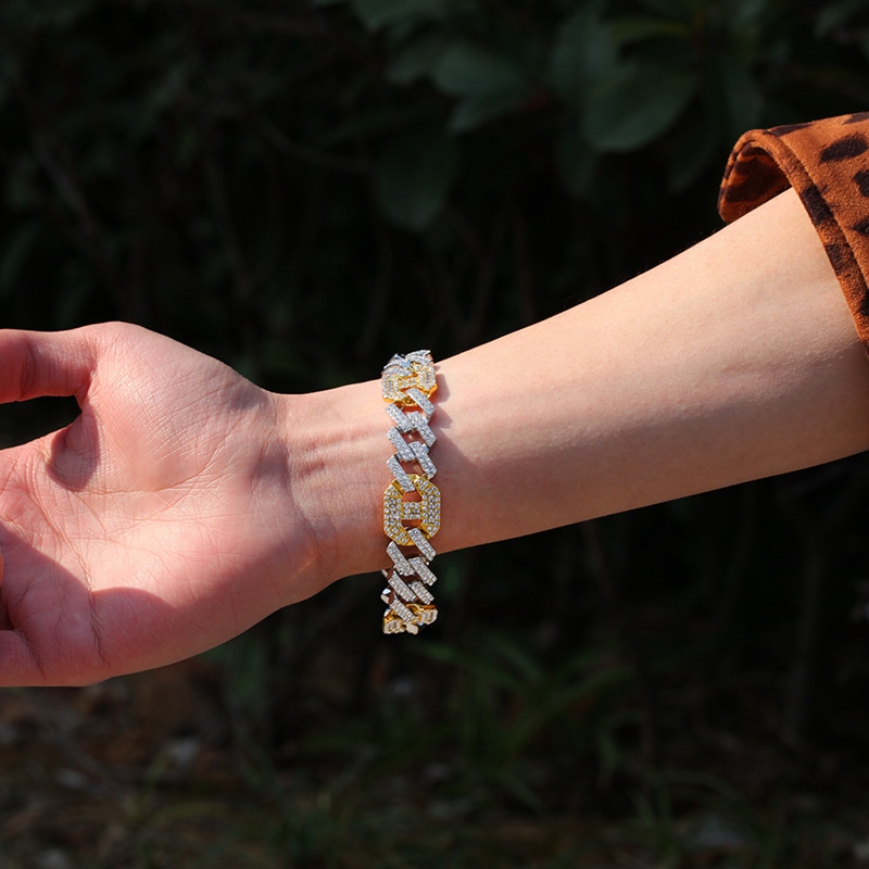 Hip Hop Gold Bracelet Iced Out Cuban Link Chain Fashion Silver Mens Bracelets Hophip Jewelry