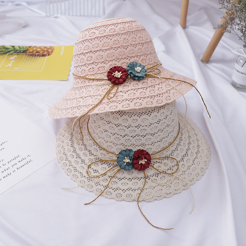 Summer Elegant Foldable Breathable Straw Hat For Women Ladies Cap Foldable Lace Fashionable Beach Sun Hats Solid Hollow