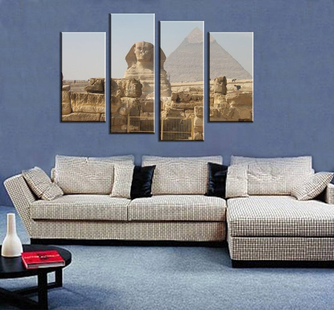 4pcs/set Unframed Egypt The Great Sphinx and Pyramid Print On Canvas Wall Art Picture For Home and Living Room Decor