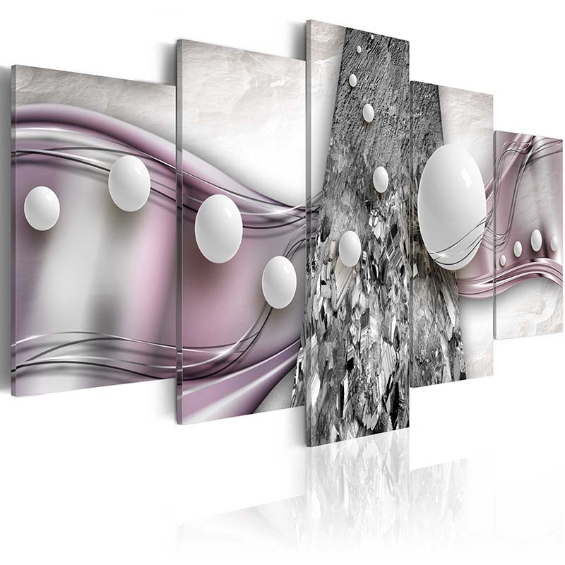 Fashion Wall Art Canvas Painting 5 Pieces Silver Brown Purple Abstract Line Pearls Modern Home Decoration,Choose Color And Size No Frame