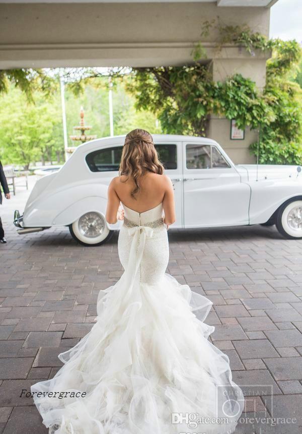 2019 Arabic Style Sweetheart Mermaid Wedding Dress Lace Bodice ith Tiered Ruffles Skirt Long Garden Formal Bridal Gown Plus Size Custom Made