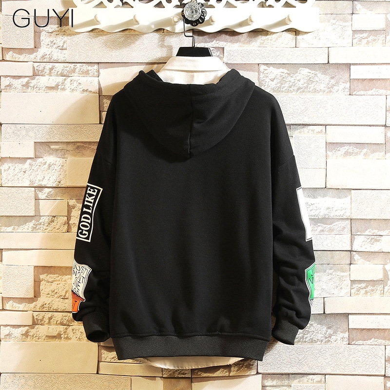 GUYI Letter Printed Hooded Men Pullover Hoodies Sweatshirts Male Harajuku Hip Hop Hipster Streetwear White Hoodie Off Tops 2019 T200116