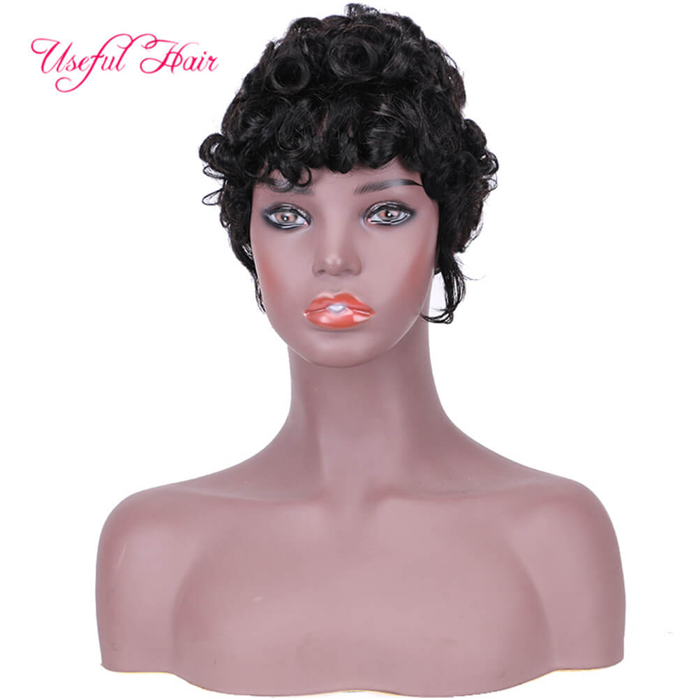 

Kinky Curly short wigs Brazilian Virgin Hair Human Hair Wigs With Baby Hair Peruvian Non-remy Human Wig short Human, Same with picture