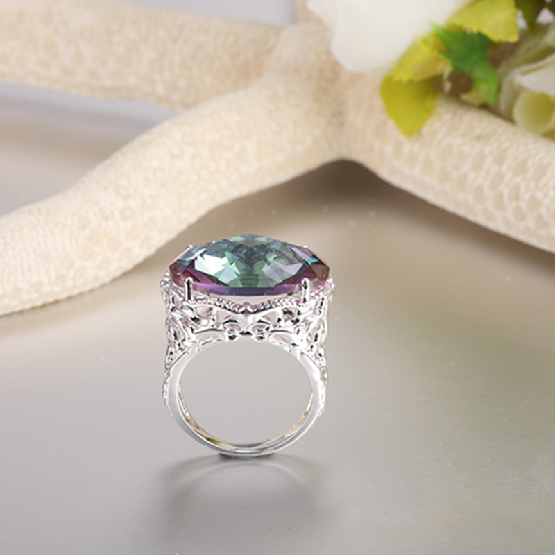 LuckyShine Weddings Jewelry Shiny Rainbow Oval Fire Mystic Topaz Gemstone Silver Unisex Lovers Ring Jewelry US Size 7-9