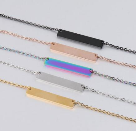Necklaces High Quality Stainless Steel Blank Bar Necklaces 5 Colors Geometric Square Bar Pendant Necklace Pendants DIY Customize Jewelry