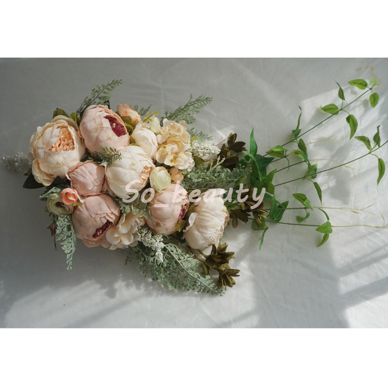 Rose Peony Bridal Cascading Bouquet Wedding Bouquets Bride Girl Flowers Home Party Decoration Fake Table Flower White Pink