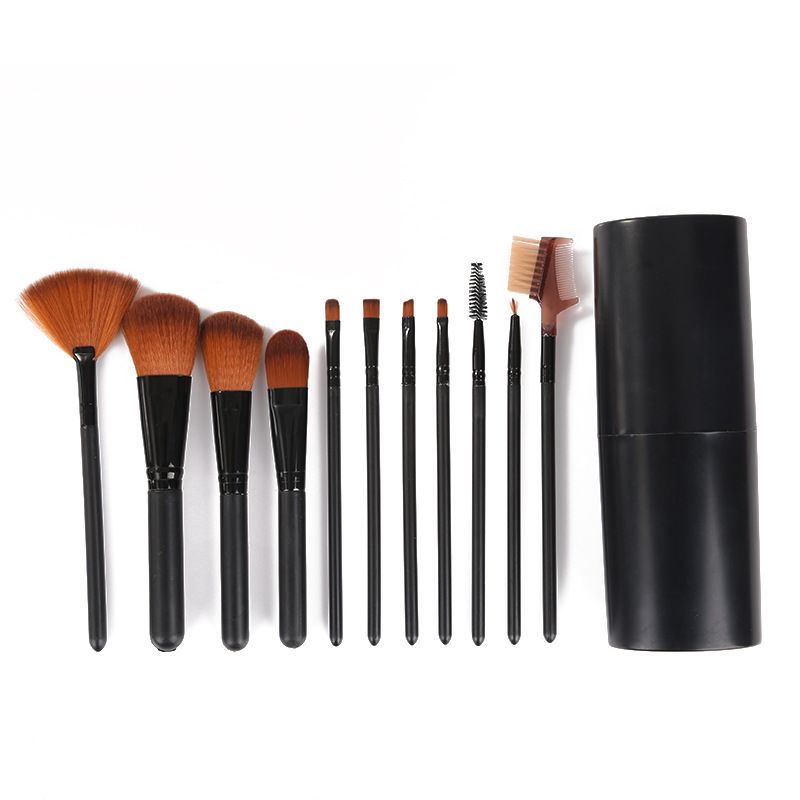 12Pcs/Sets Makeup Brushes Tool Eye Shadow Foundation Eyebrow Lip Brush cosmetics Leather Cup Holder Case Kit 50 sets/lot DHL
