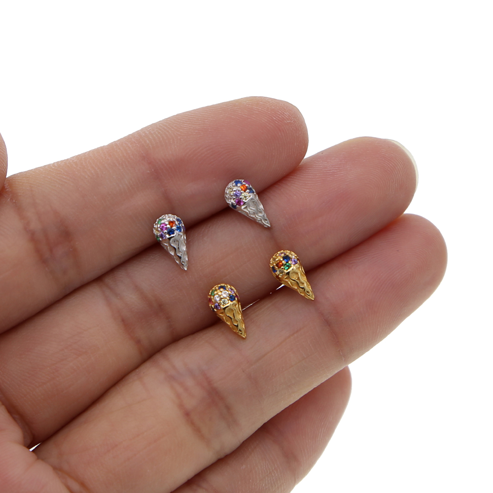 Gold silver plated 2024 summer new arrived rainbow cz iced cream stud earring for girl