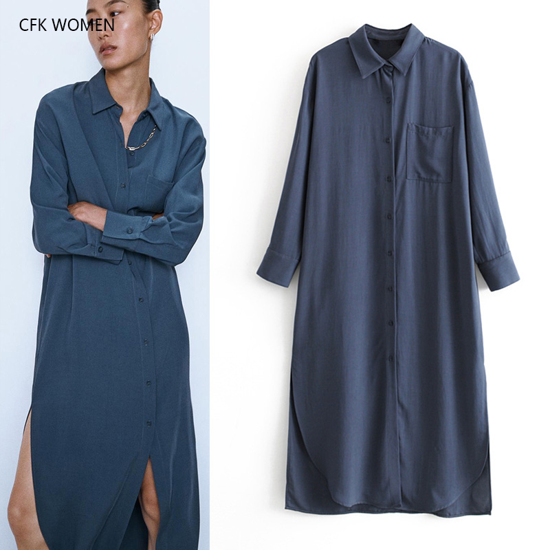 CFK women shirt dress turn down collar solid long sleeve cotton dress 2019 new autumn blue loose casual chic long
CFK women shirt dress turn down collar solid long sleeve cotton dress 2019 new autumn blue loose casual chic long