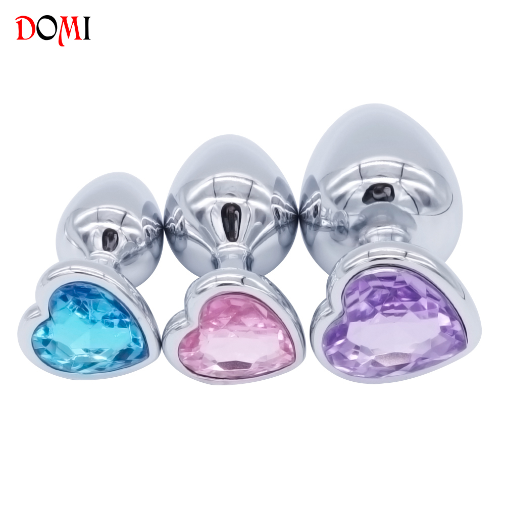 DOMI 3PCS Anal Beads Crystal Jewelry Heart Butt Plug Stimulator Sex Toys Dildo Stainless Steel Anal Plug Y18110402
