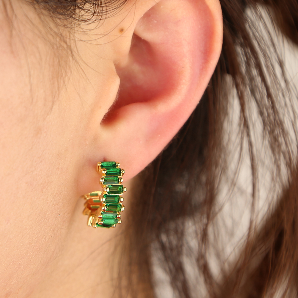 Emerald green cubic zirconia hoop earring Gold plated high quality classic gorgeous women female jewelry