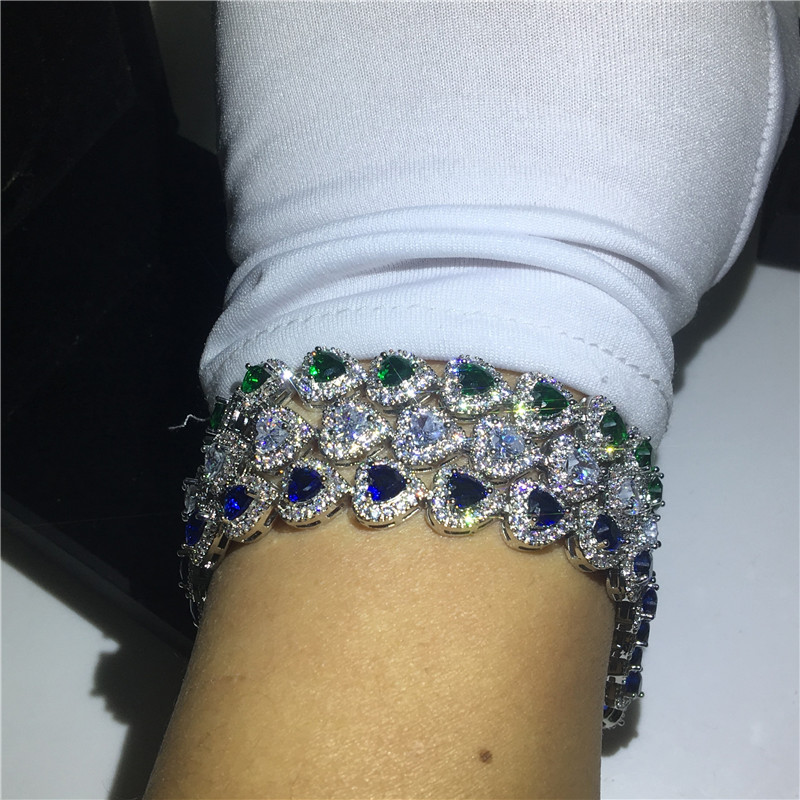 Vecalon 3 colors Lovers Heart shape Bracelet 5A Cubic Zirconia White gold filled Party wedding Bracelets for women Jewelry