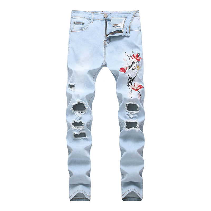 Men Slim jeans Causal Embroidery Flower jeans Bleached Scratched Pants Knees Holes pants Washed high quality Plus Size 40 42, T-1866
Men Slim jeans Causal Embroidery Flower jeans Bleached Scratched Pants Knees Holes pants Washed high quality Plus Size 40 42, T-1866
