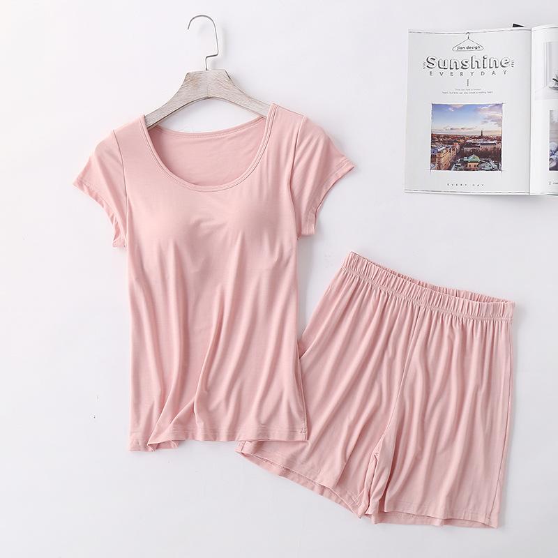 Night Pajamas with Chest Pad Plus Size Pijama Mujer Night Suits Ladies Sleepwear Women Pyjama Set Casual Lounge Home Clothes