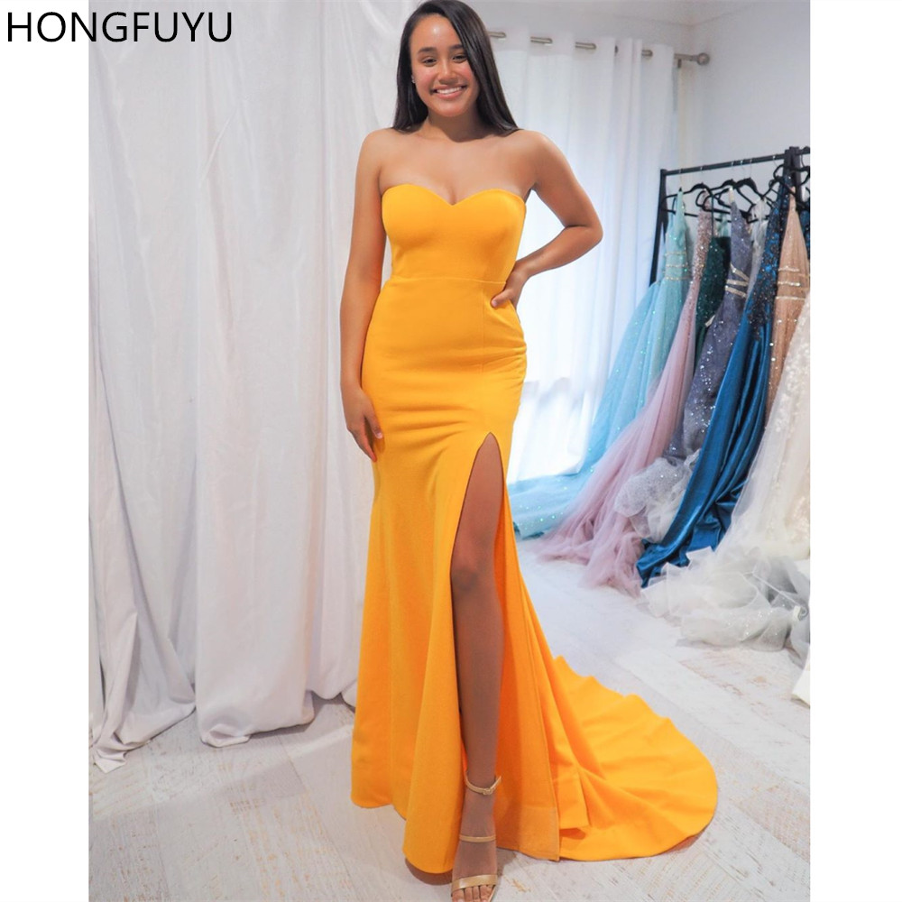 HONGFUYU Satin Mermaid Evening Dresses Sweetheart Neck Simple Formal Dresses Women Side Slit Prom Party Gowns Yellow Lange Jurk, Champagne
HONGFUYU Satin Mermaid Evening Dresses Sweetheart Neck Simple Formal Dresses Women Side Slit Prom Party Gowns Yellow Lange Jurk, Champagne