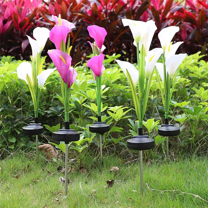Solar Flower Lamp Outdoor Multi Color Changing LED Calla Lotus Flowers Light for Garden, Lawn, Backyard