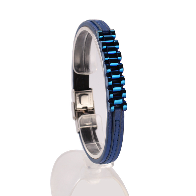 5 Colors for Options New Fashion Men Bracelets Gold Plated Stainless Steel Leather Bracelet for Men Nice Gift for Boy Friend