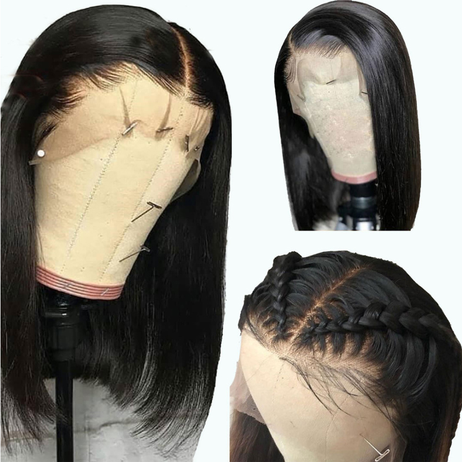 Short Lace Front Human Hair Wigs Bob Wig For Black Women Brazilian Natural Straight Afro Swiss Lace Frontal Wig Pre Plucked