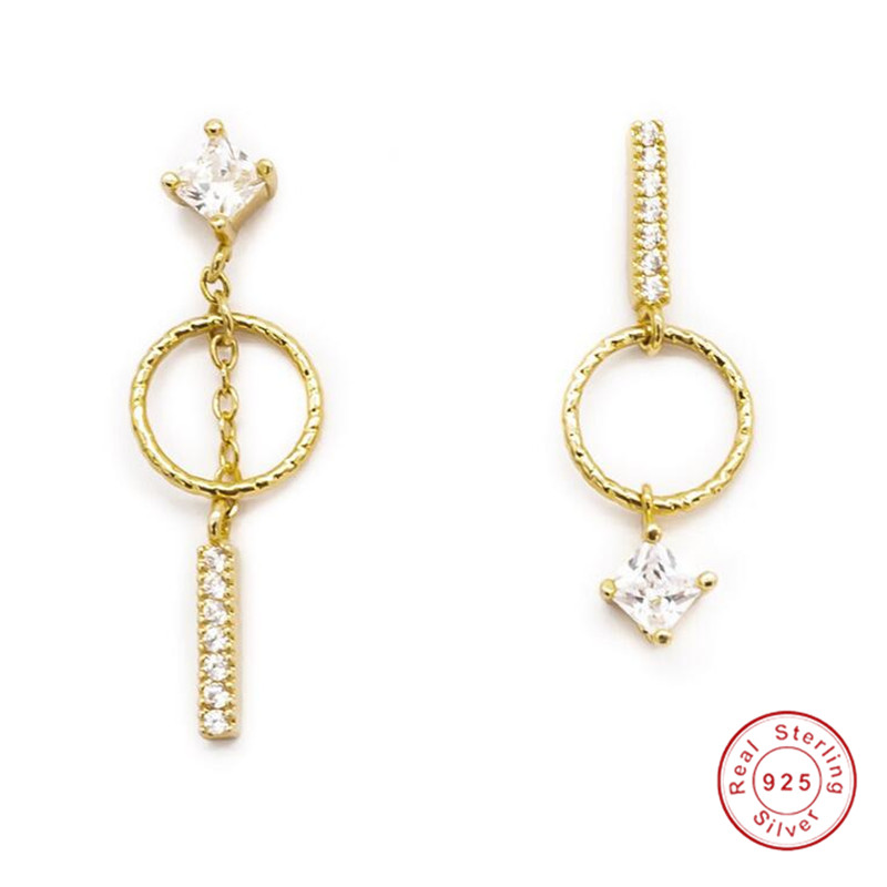 Asymmetry Sier&Gold Fill Princess Topaz Drop Earrings