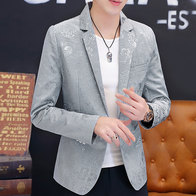 2020 Men's Professional Printing blazer Youth Slim Casual Small blazer, Black