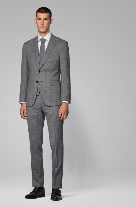New Fashion Check Plaid Groom Wedding Tuxedos Men Groom Suits Peaked Lapel Two Button Prom Party Blazer Jacket (Jacket+Pants)