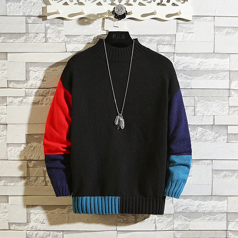 ZUSIGEL New ONeck Contrast Color Pullover Mens Sweaters for 2019 Hip Hop Knitted Half Turtleneck Sweater Men Plus Size M7XL CJ191210