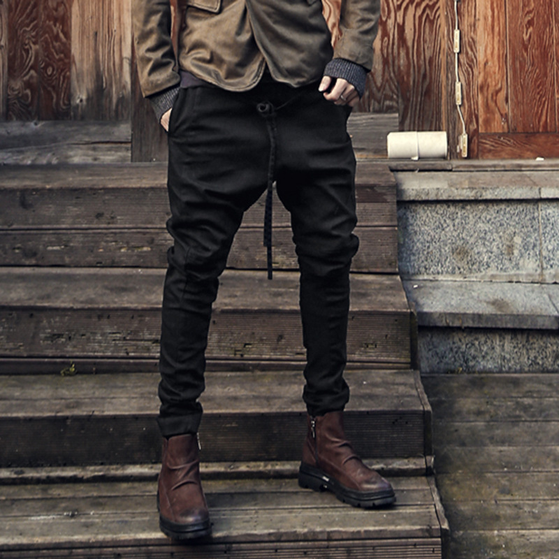 Mens Pants High Streetwear Cross Pants Men Fashion Sagging Cool Drop Crotch Trousers Men Joggers Feet Pants Asian Size
