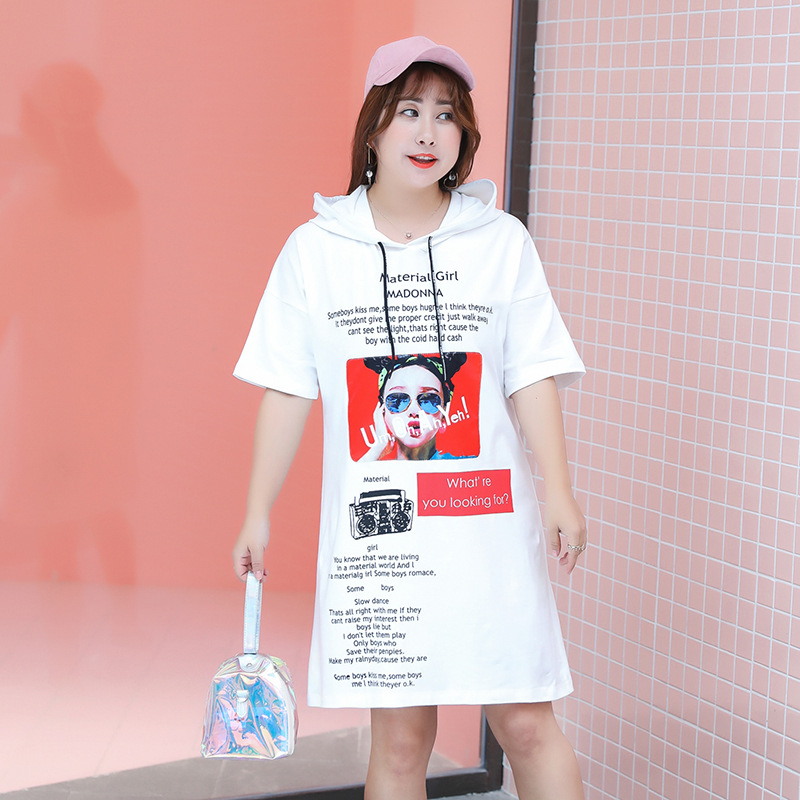 Women's summer printed hooded collar dress plus size knee length casual dress 100 kg can be worn, Black
Women's summer printed hooded collar dress plus size knee length casual dress 100 kg can be worn, Black