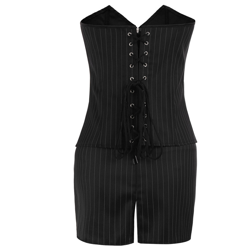 Black Striped Suit Style Corset Dress Women Nightout Club Wear Overbust Zipper Bustier Plus Size S-6XL Corset Costume