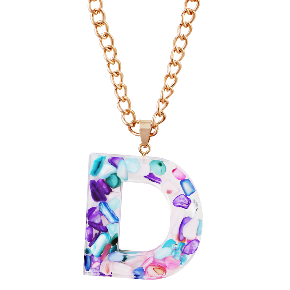 New Arrival Multicolor Acrylic Acetic Acid Sheet Pendant Long Chain Necklace 26 Initial Letter Necklace Fashion Jewelry for Women