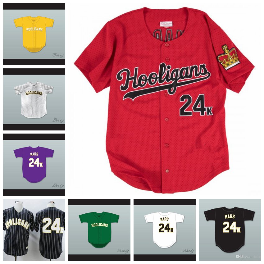 Custom Bruno Mars 24K Hooligans White Red Black Purple Jersey Men'S Women Youth Baseball Jerseys